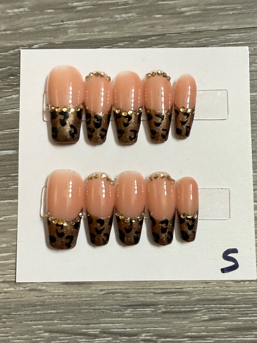 Peach Leopard Tip Press-On Nail Set with Gold Studs